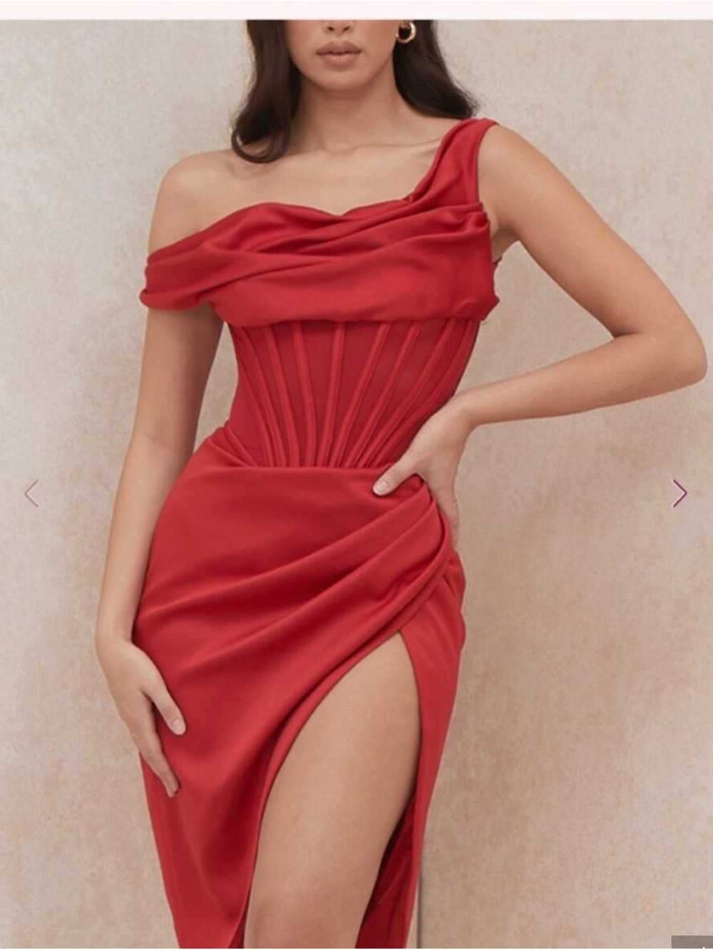 House of CB Off-Shoulder Red Satin Corset Gown - Picture 3 of 6